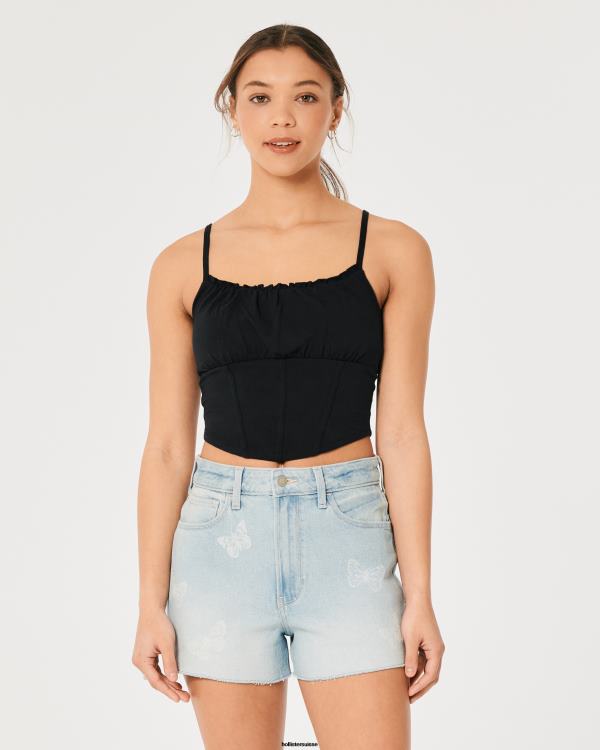 haut corset à buste froncé femmes noir Hollister hauts RRRJX269