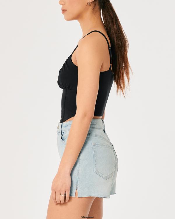 haut corset à buste froncé femmes noir Hollister hauts RRRJX269