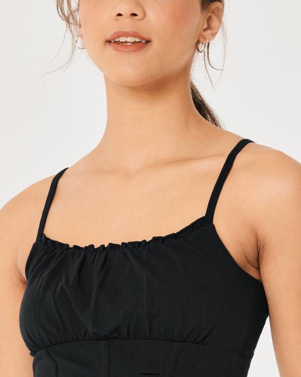 haut corset à buste froncé femmes noir Hollister hauts RRRJX269