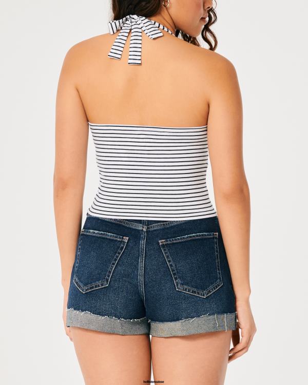haut dos nu à encolure en v femmes bande blanche Hollister hauts RRRJX380