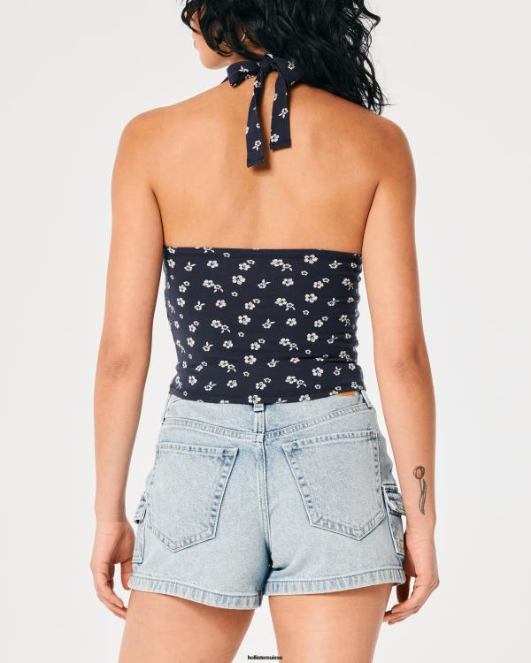 haut dos nu à encolure en v femmes fleuri marine Hollister hauts RRRJX403