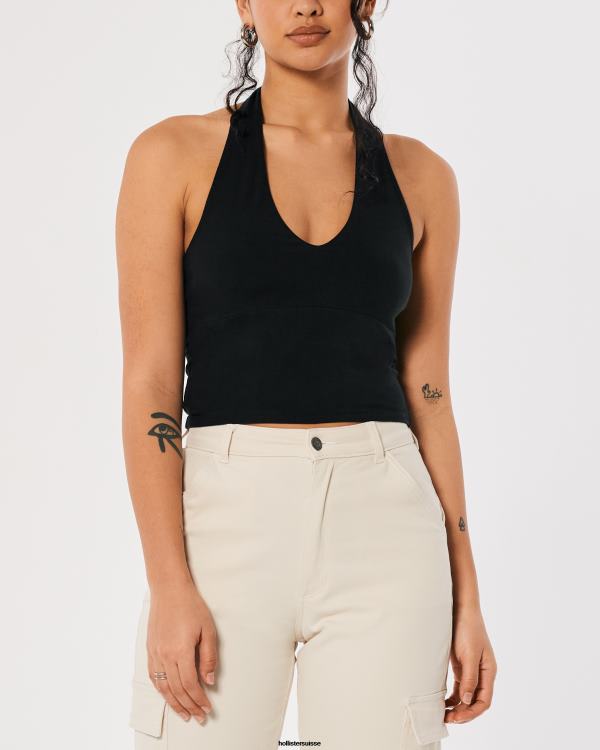 haut dos nu à encolure en v femmes noir Hollister hauts RRRJX129