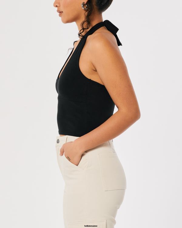 haut dos nu à encolure en v femmes noir Hollister hauts RRRJX129