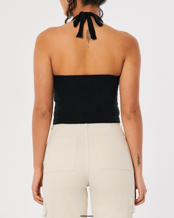 haut dos nu à encolure en v femmes noir Hollister hauts RRRJX129