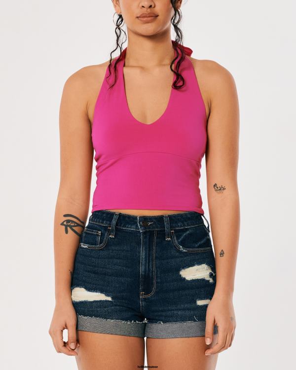 haut dos nu à encolure en v femmes rose Hollister hauts RRRJX218