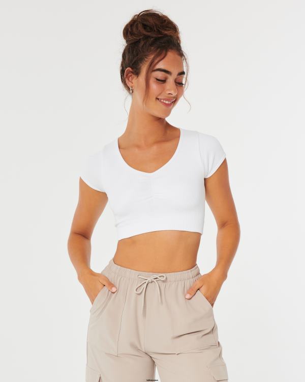 haut gilly hicks côtelé sans coutures avec ceinture sur le devant femmes blanc Hollister hauts RRRJX284
