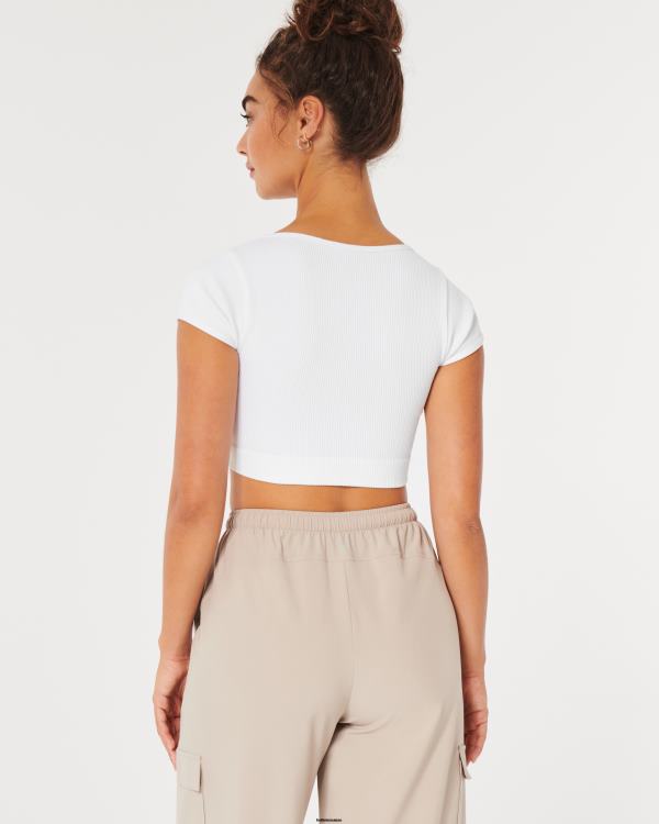 haut gilly hicks côtelé sans coutures avec ceinture sur le devant femmes blanc Hollister hauts RRRJX284