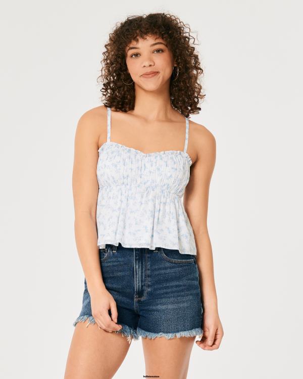 haut nuisette froncé en coton femmes fleurs blanches Hollister hauts RRRJX288