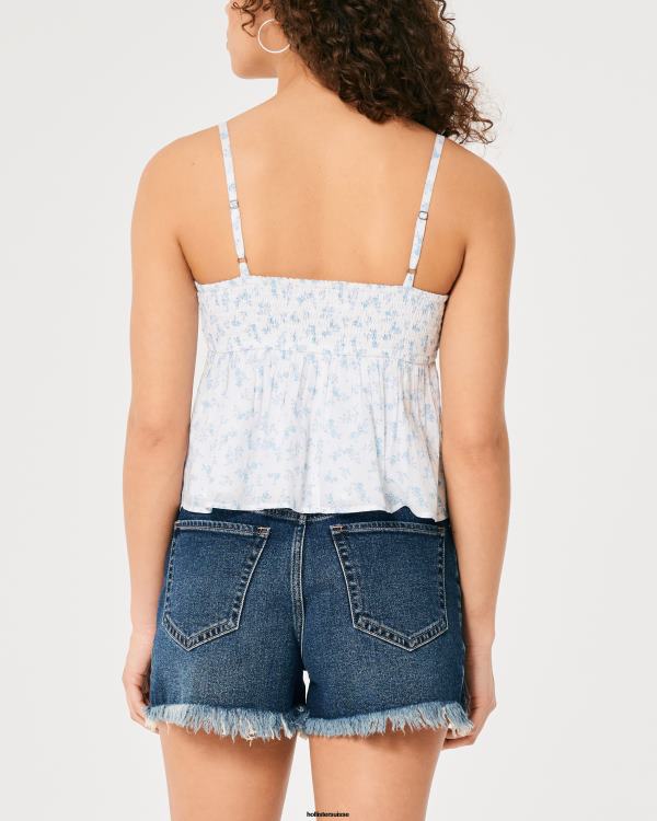 haut nuisette froncé en coton femmes fleurs blanches Hollister hauts RRRJX288