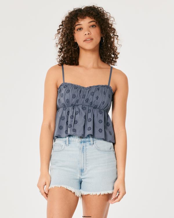 haut nuisette à œillets femmes bleu Hollister hauts RRRJX319