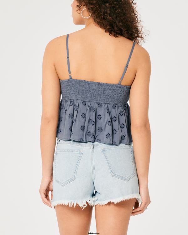 haut nuisette à œillets femmes bleu Hollister hauts RRRJX319