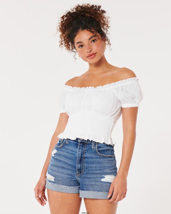 haut à taille smockée sur ou hors de l\'épaule femmes blanc Hollister hauts RRRJX105