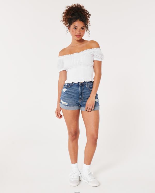 haut à taille smockée sur ou hors de l\'épaule femmes blanc Hollister hauts RRRJX105