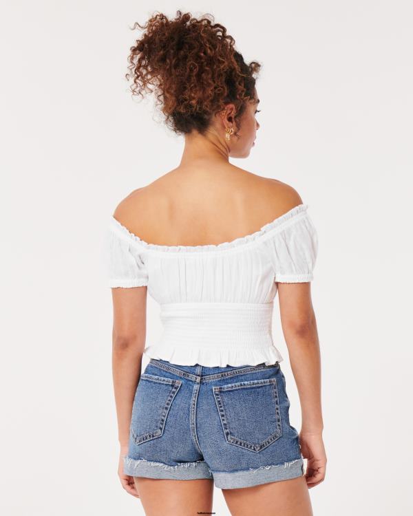 haut à taille smockée sur ou hors de l\'épaule femmes blanc Hollister hauts RRRJX105