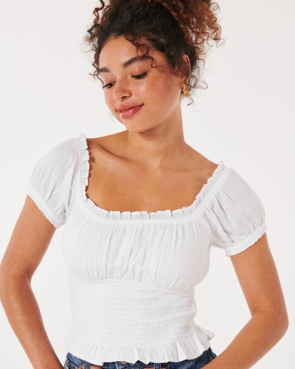 haut à taille smockée sur ou hors de l\'épaule femmes blanc Hollister hauts RRRJX105