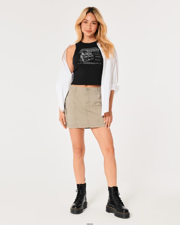 réservoir graphique de disques souterrains nervurés femmes noir Hollister hauts RRRJX56