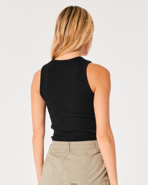 réservoir graphique de disques souterrains nervurés femmes noir Hollister hauts RRRJX56