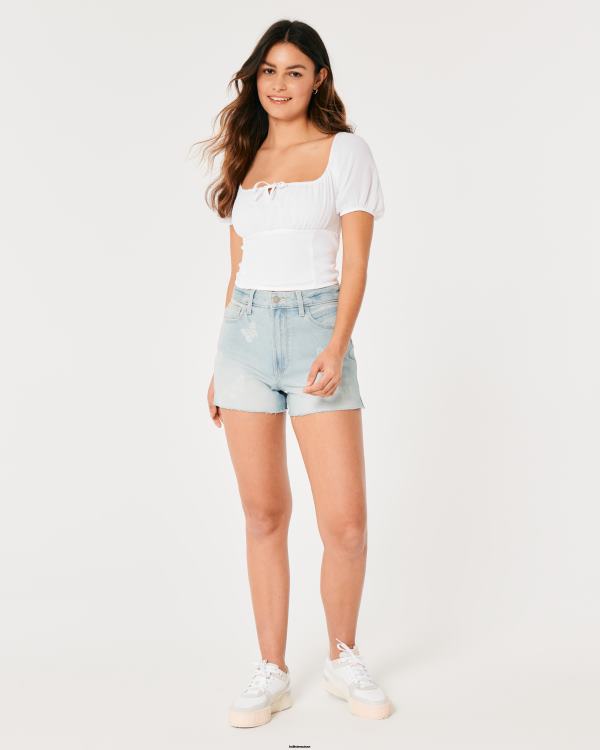 top noué à manches courtes femmes blanc Hollister hauts RRRJX73