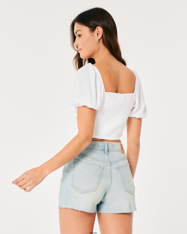 top noué à manches courtes femmes blanc Hollister hauts RRRJX73