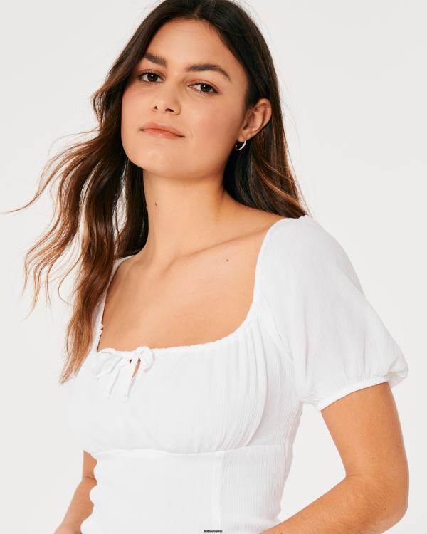 top noué à manches courtes femmes blanc Hollister hauts RRRJX73