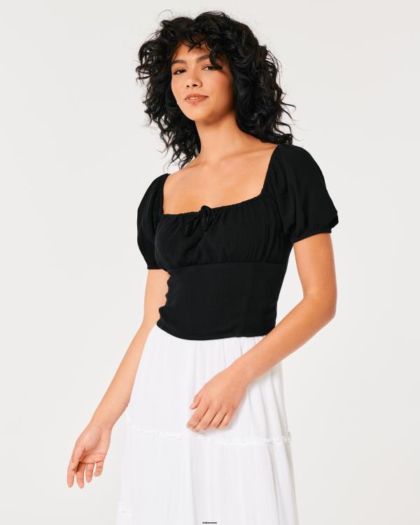 top noué à manches courtes femmes noir Hollister hauts RRRJX117