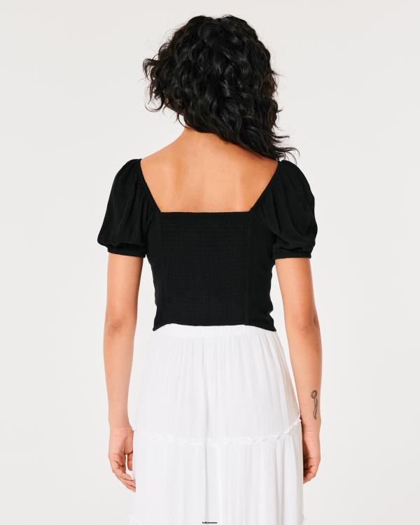 top noué à manches courtes femmes noir Hollister hauts RRRJX117