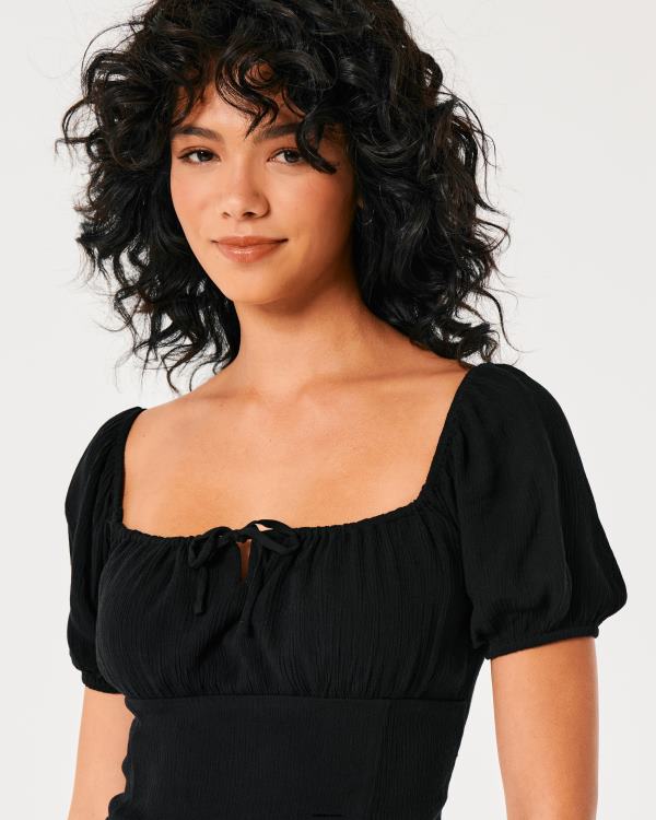 top noué à manches courtes femmes noir Hollister hauts RRRJX117