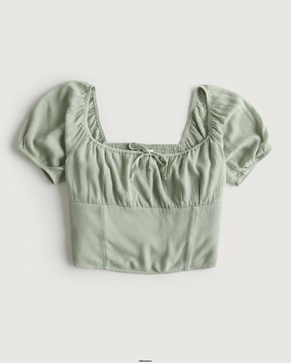 top noué à manches courtes femmes vert sauge Hollister hauts RRRJX172