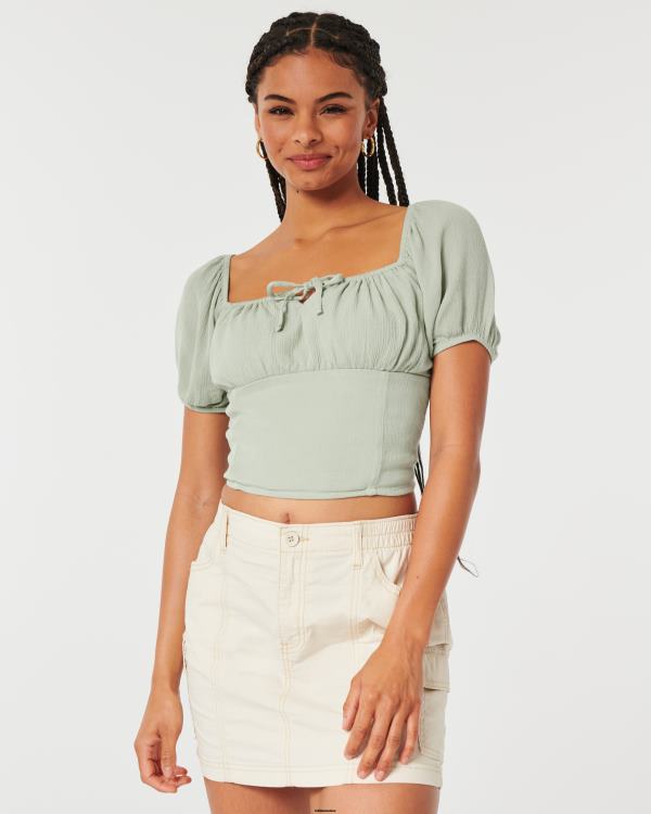 top noué à manches courtes femmes vert sauge Hollister hauts RRRJX172