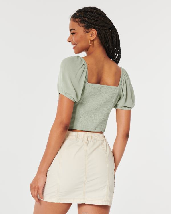 top noué à manches courtes femmes vert sauge Hollister hauts RRRJX172