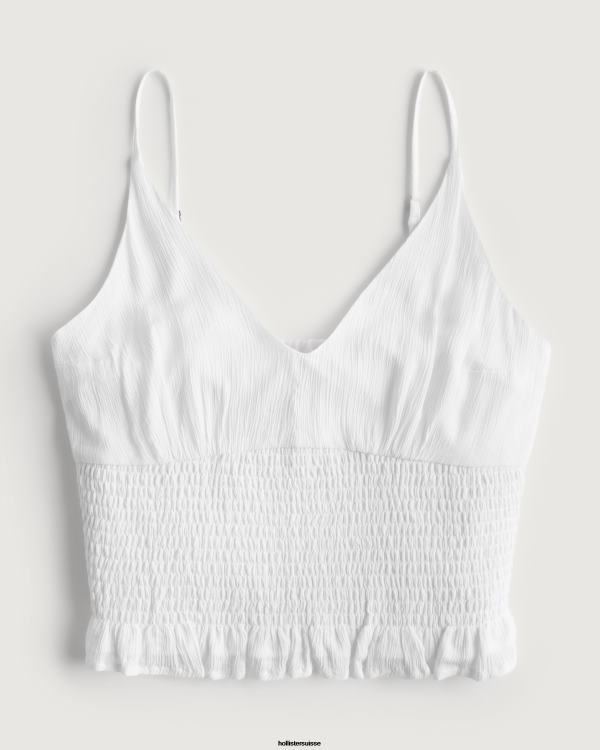 top taille smockée à col v femmes blanc Hollister hauts RRRJX412