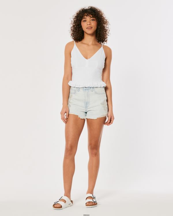 top taille smockée à col v femmes blanc Hollister hauts RRRJX412