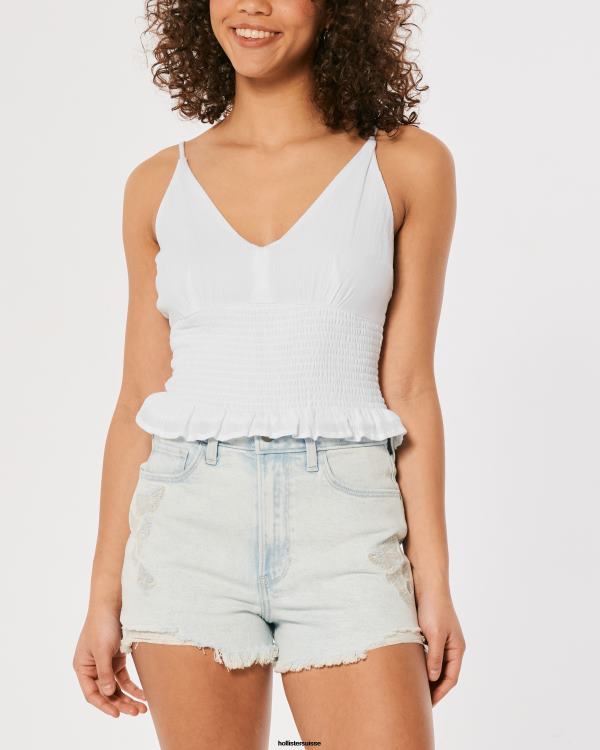 top taille smockée à col v femmes blanc Hollister hauts RRRJX412