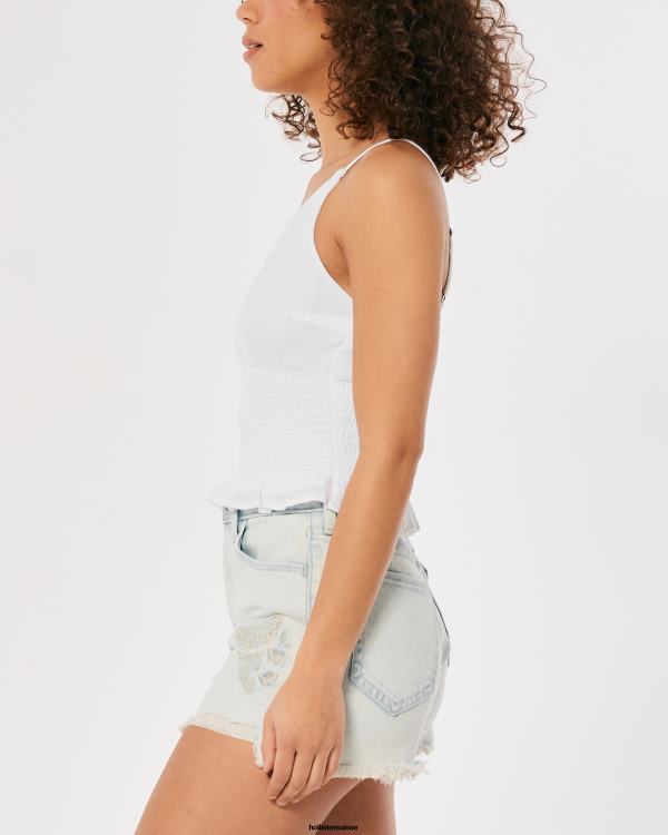 top taille smockée à col v femmes blanc Hollister hauts RRRJX412