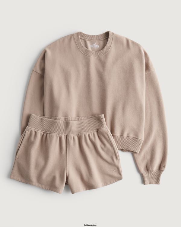 ensemble assorti sweat-shirt et short en polaire easy crew femmes brun clair Hollister hauts RRRJX364