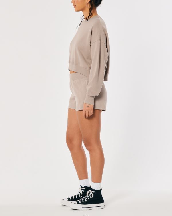 ensemble assorti sweat-shirt et short en polaire easy crew femmes brun clair Hollister hauts RRRJX364