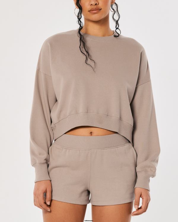 ensemble assorti sweat-shirt et short en polaire easy crew femmes brun clair Hollister hauts RRRJX364