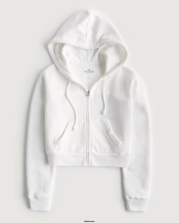 feel good mini sweat à capuche entièrement zippé femmes blanc Hollister hauts RRRJX239