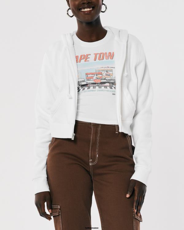 feel good mini sweat à capuche entièrement zippé femmes blanc Hollister hauts RRRJX239