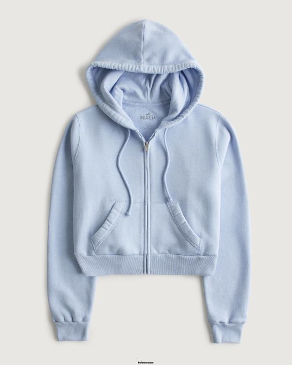 feel good mini sweat à capuche entièrement zippé femmes bleu clair Hollister hauts RRRJX281