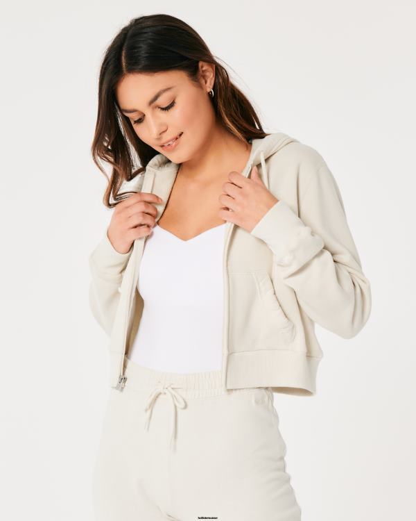 feel good mini sweat à capuche entièrement zippé femmes crème Hollister hauts RRRJX168