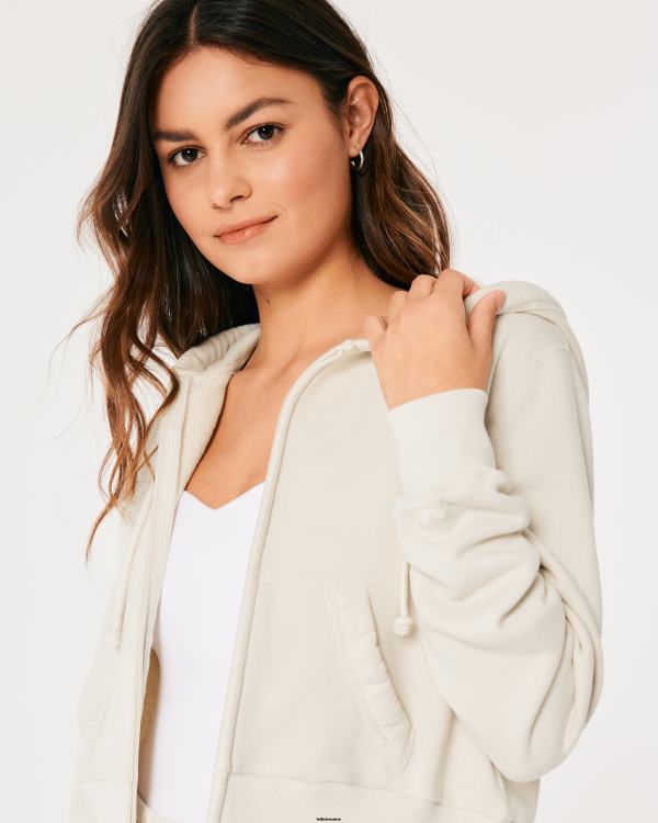 feel good mini sweat à capuche entièrement zippé femmes crème Hollister hauts RRRJX168