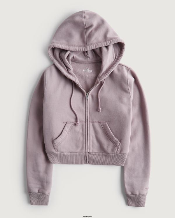 feel good mini sweat à capuche entièrement zippé femmes gris violet Hollister hauts RRRJX233