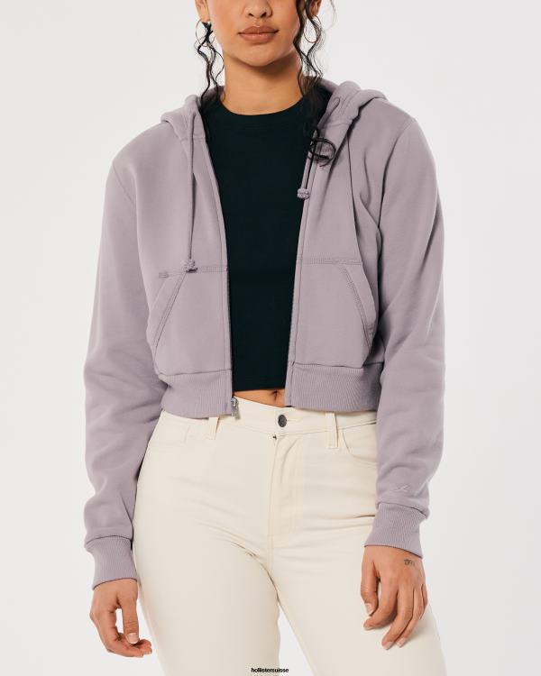 feel good mini sweat à capuche entièrement zippé femmes gris violet Hollister hauts RRRJX233