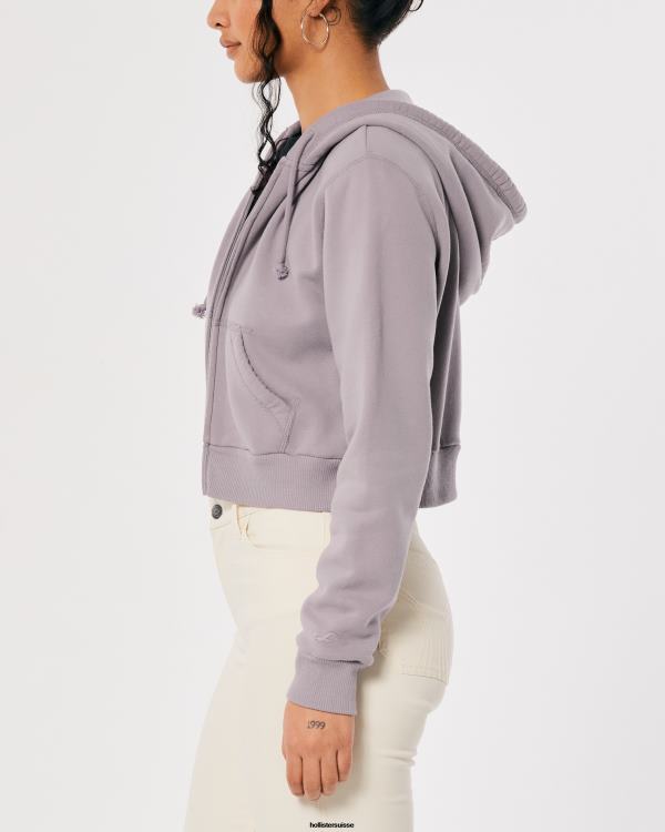 feel good mini sweat à capuche entièrement zippé femmes gris violet Hollister hauts RRRJX233