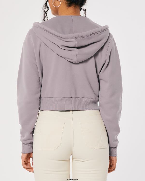 feel good mini sweat à capuche entièrement zippé femmes gris violet Hollister hauts RRRJX233