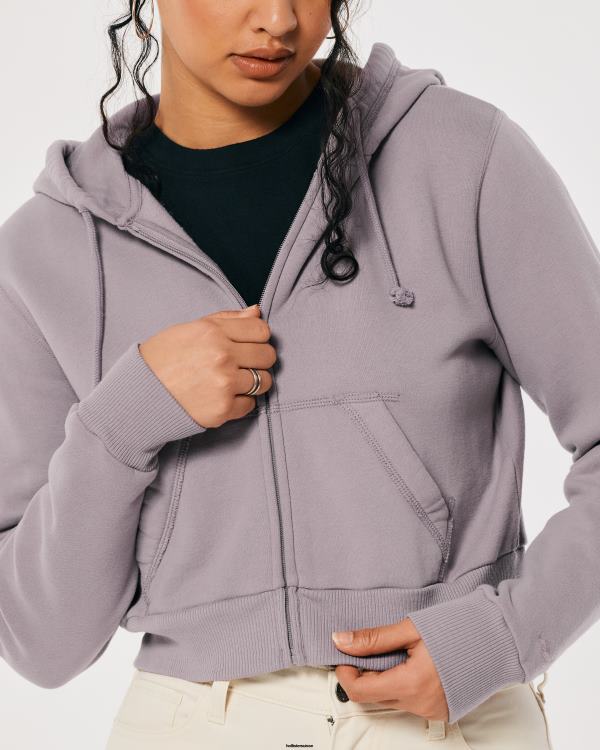 feel good mini sweat à capuche entièrement zippé femmes gris violet Hollister hauts RRRJX233