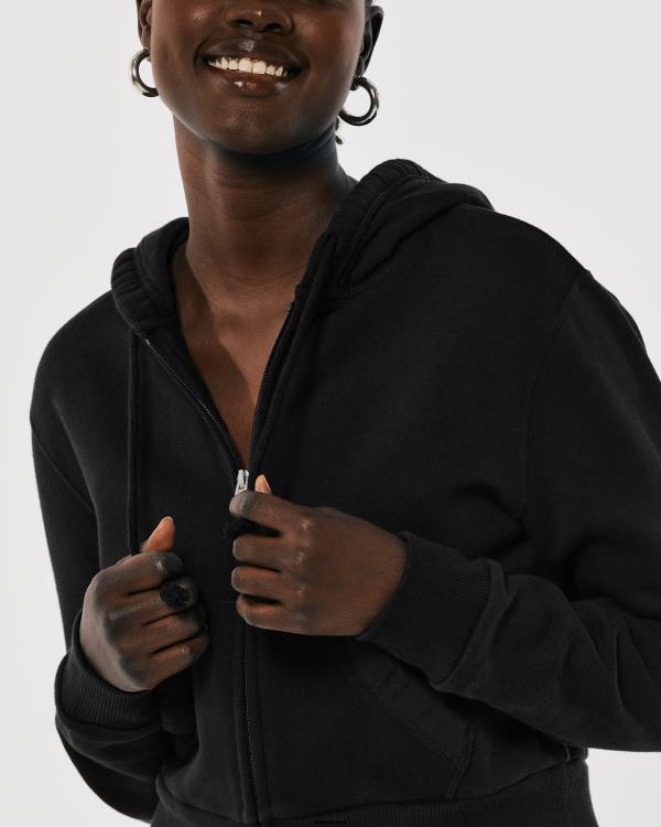 feel good mini sweat à capuche entièrement zippé femmes noir Hollister hauts RRRJX83