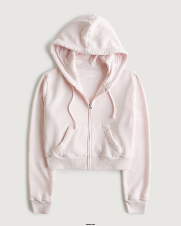 feel good mini sweat à capuche entièrement zippé femmes rose clair Hollister hauts RRRJX109