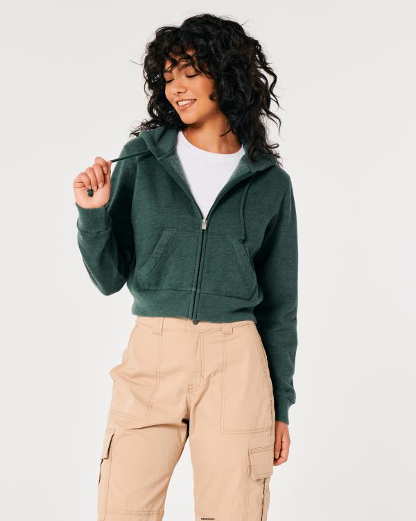feel good mini sweat à capuche entièrement zippé femmes vert Hollister hauts RRRJX175